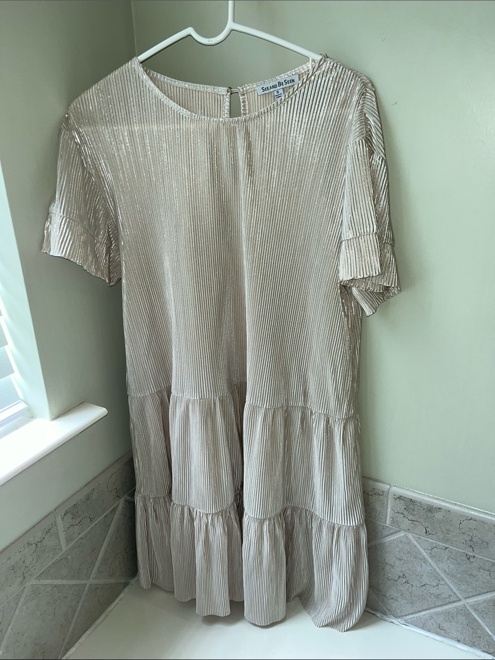See and Be Seen champagne tiered dress, size small